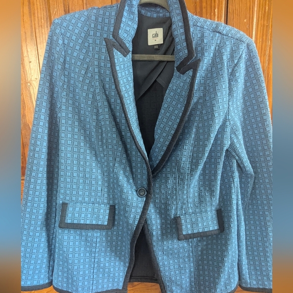 CAbi Jackets & Blazers - CAbi Light Blue Geometric Blazer with Black Trim